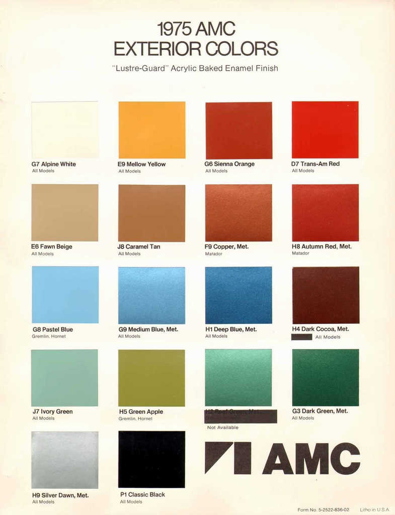 1975 AMC Exterior Colors Chart Page 1